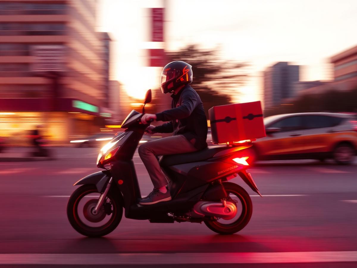 Delivery scooter racing through the city